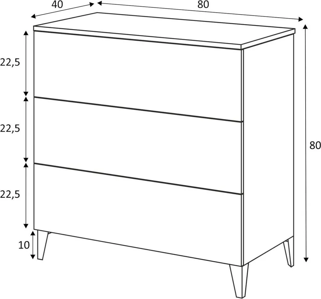 Commode de Chambre Blanche Acetate 80cm - Meuble de Rangement 3 Tiroirs - 3