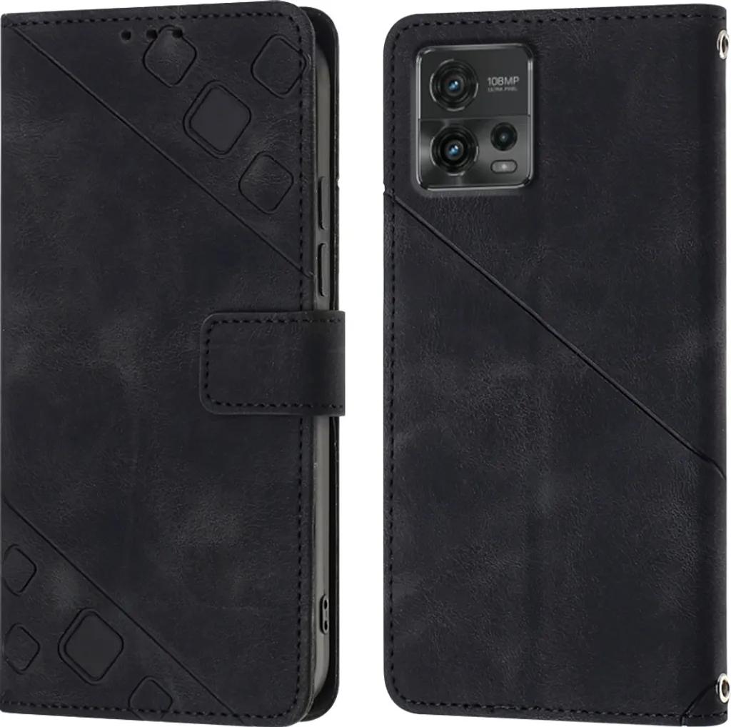 Custodia Motorola Moto G72 in Pelle Rilievo Nero - Portafoglio Premium