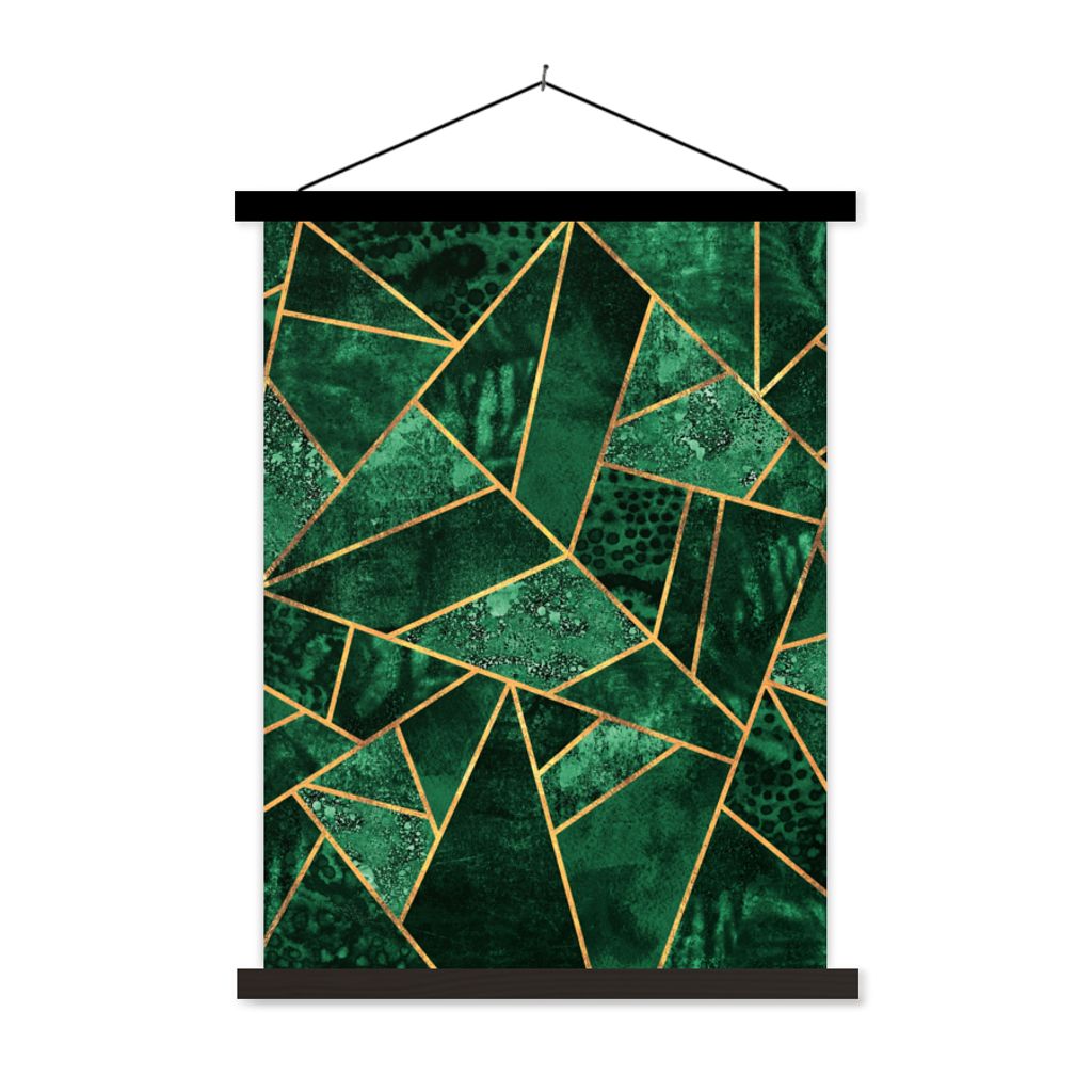 MuchoWow Textilposter Smaragd - Gold - Abstrakt - Muster 120x160 cm mit schwarzem Rahmen - Magnetischer