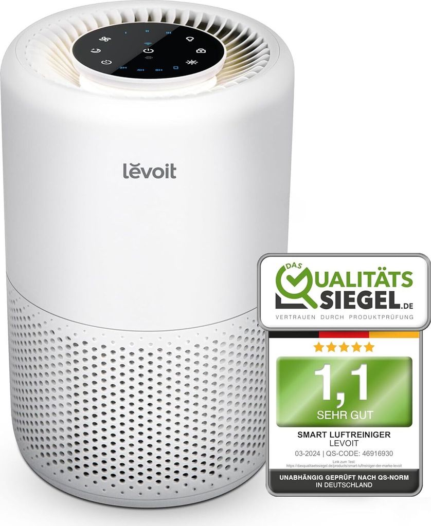 Luftfilter gegen Schimmel Staub Pollen Tierhaare, CADR 170m³/h bis zu 35㎡ Raucherzimmer, Air Purifier Schlafmodus Nachtlicht Timer, App Steuerung