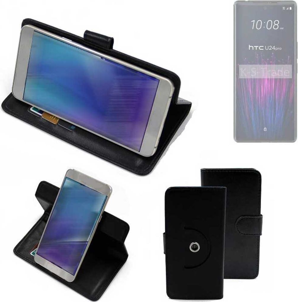 K-S-Trade Case Schutzhülle Handyhülle kompatibel mit HTC U24 pro Flipcase Smartphone Cover Handy Schutz Tasche Klapphülle Walletcase schwarz (1x)