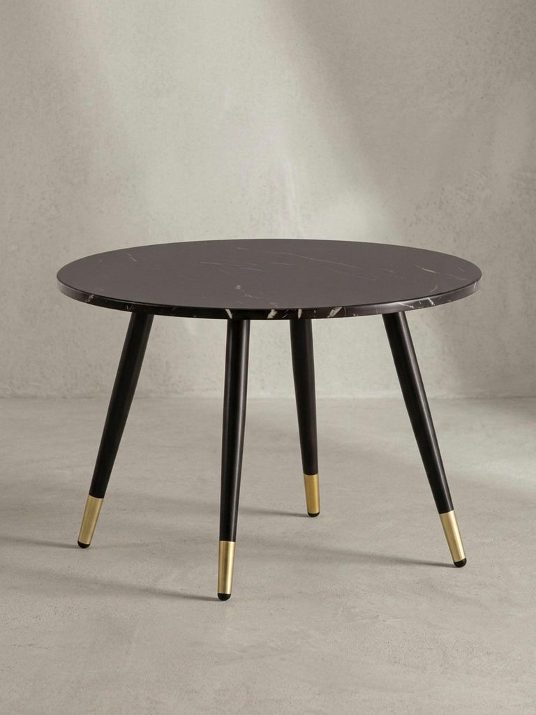 Couchtisch 60x60x41 cm mit Marmor Optik Schwarz Modern, Design Wohnzimmertisch mit Metall-Gestell, Sofatisch Rund Tisch, Beistelltisch Wohnzimmer