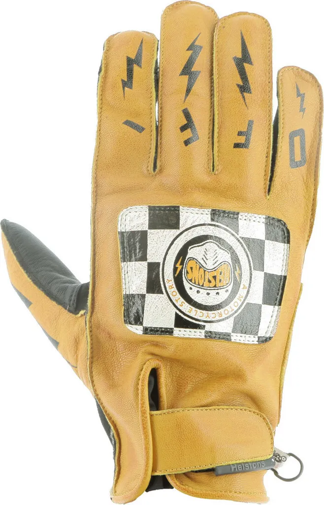 Gants en cuir Helstons Logo Jaune - Gants Moto Été en Cuir Bovin 3XL