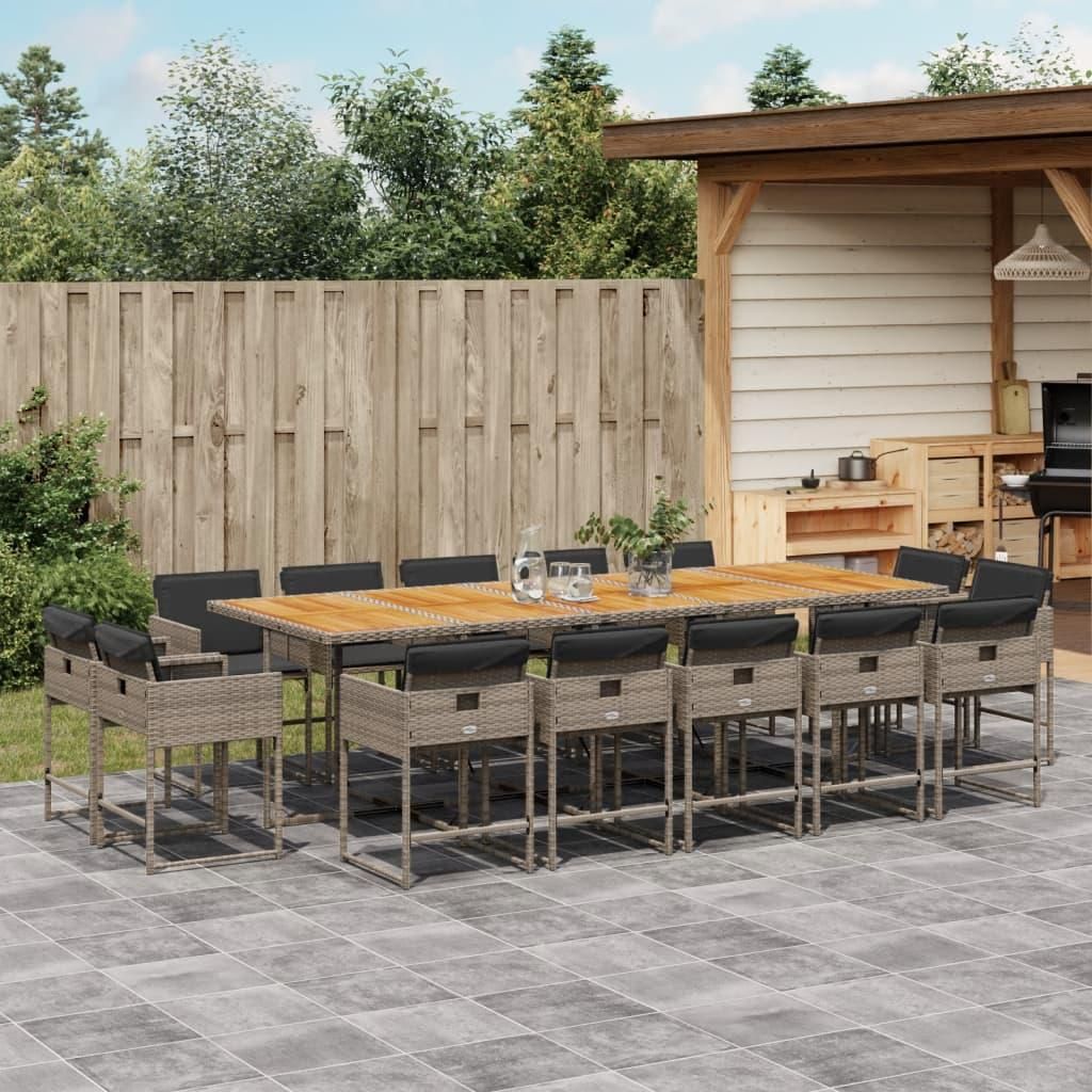 "Schlussverkauf" 15-tlg. Garten-Essgruppe UV-beständig - Sitzgruppe mit Kissen - Grau Poly Rattan C11936