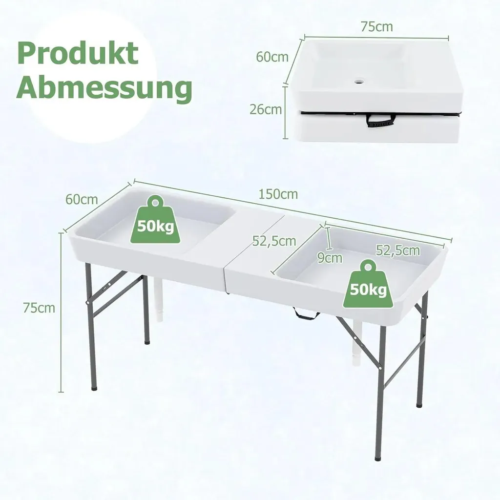 Table de camping réfrigérée blanche pliable en métal avec évacuation