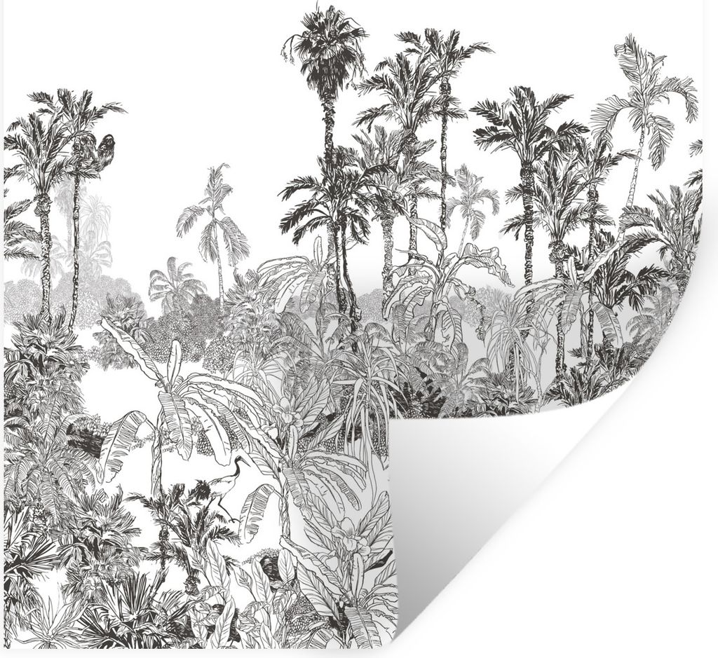 MuchoWow Wandtattoo Wandsticker Wandaufkleber Dschungel - Schwarz - Weiß 30x30 cm Selbstklebend und Repositionierbar - Repositionierbar - Wasser...