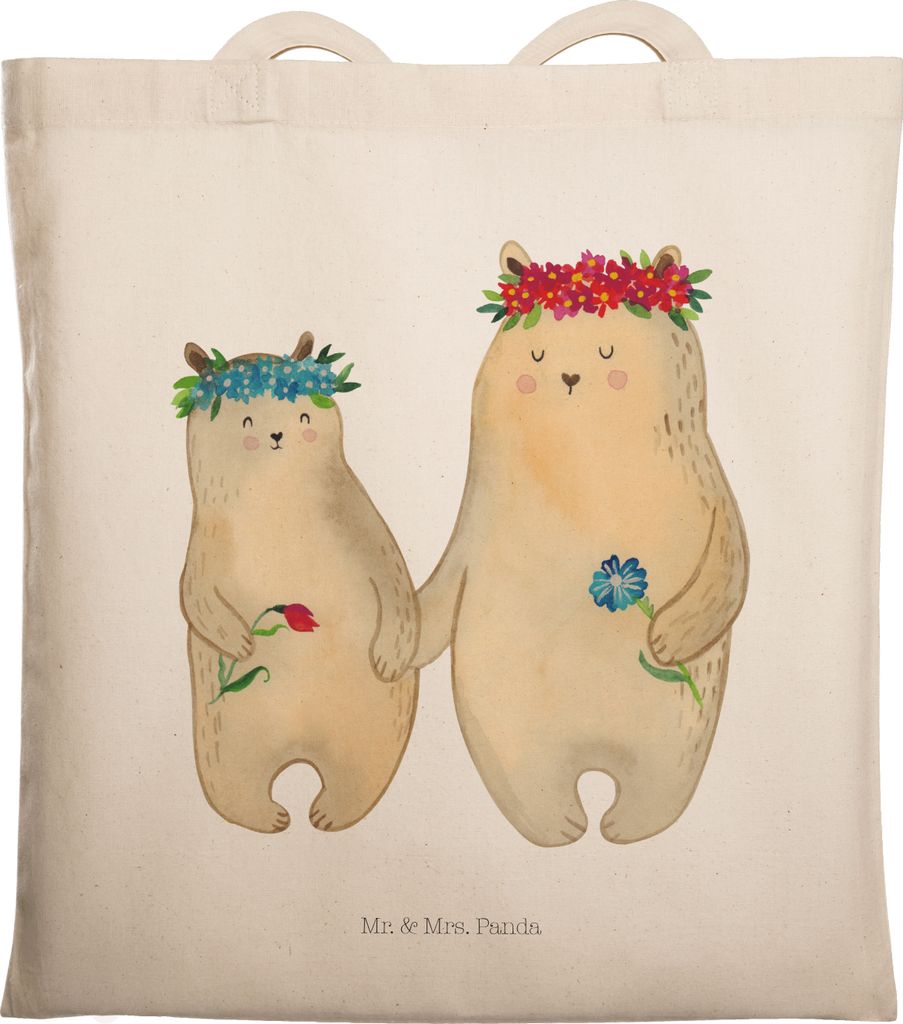 Mr. & Mrs. Panda Tote Bag Bären mit Blumenkranz - Transparent - Geschenk, Kinder, Muttertag, Einkaufstasche, Tasche, Beste Freundin, Beutel, Tocht...