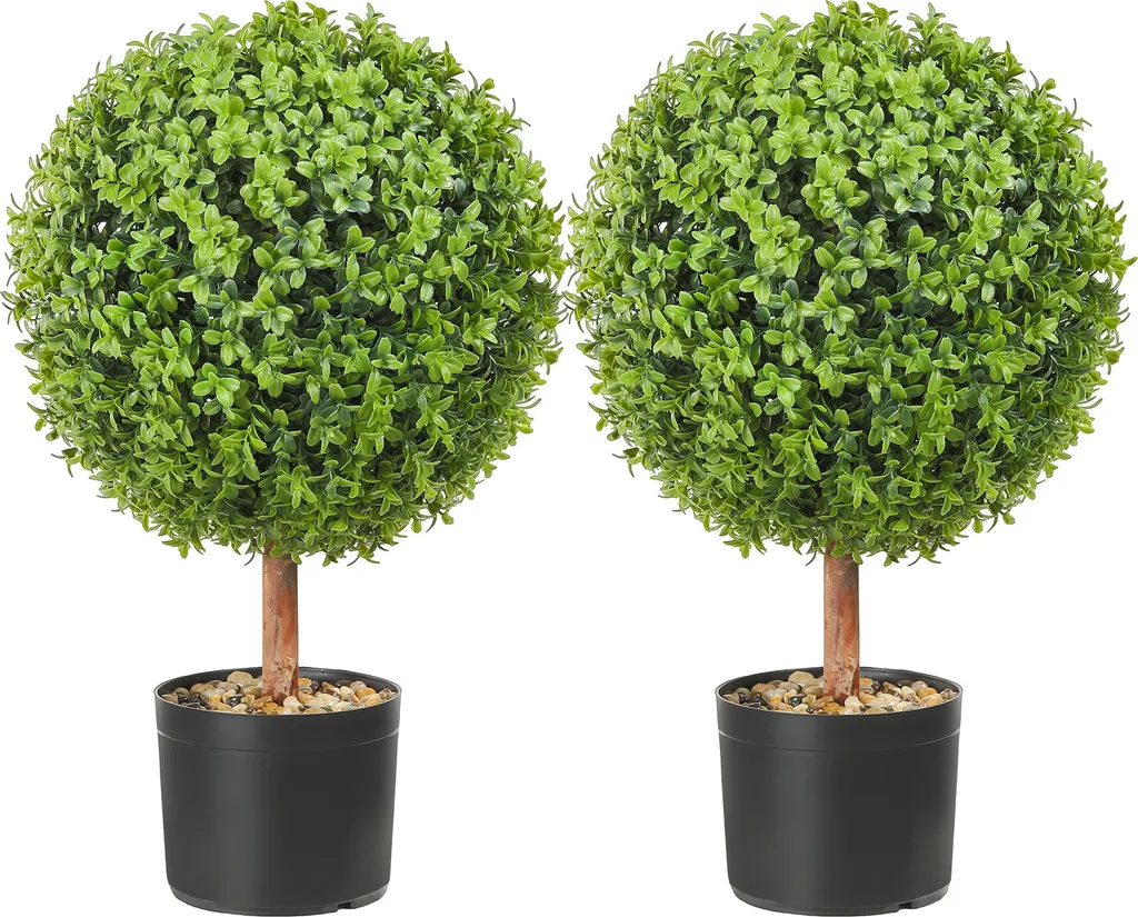 Arbre Artificiel Extérieur Boule de Buis 60 cm Lot de 2 Plantes Vertes
