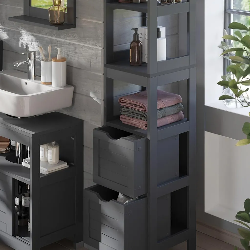 Meuble de rangement vertical de salle de bain gris anthracite Vilda