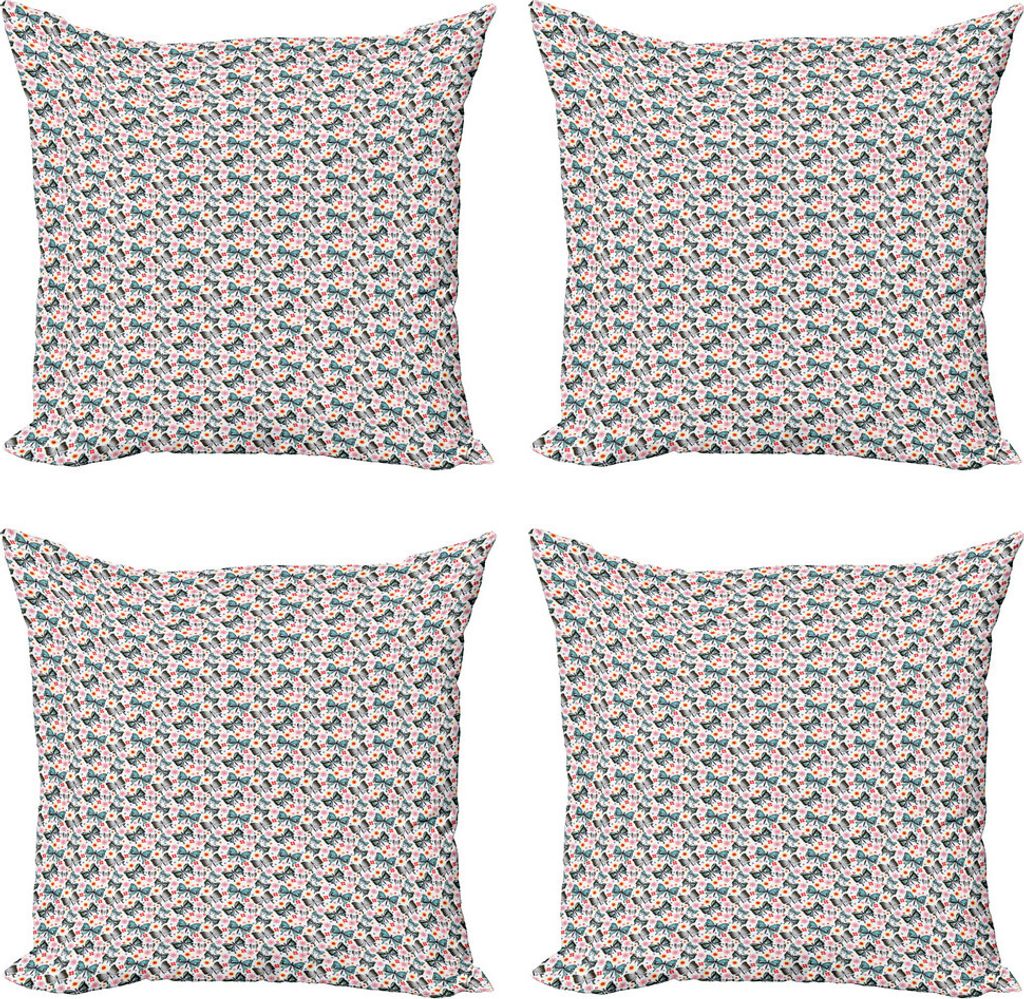 ABAKUHAUS Schmetterling Kissenbezug Set (4 Stück), Insekten- und Tiny Blumen, Moderner Doppelseitiger Digitaldruck, 40 cm x 40 cm, Mehrfarbig