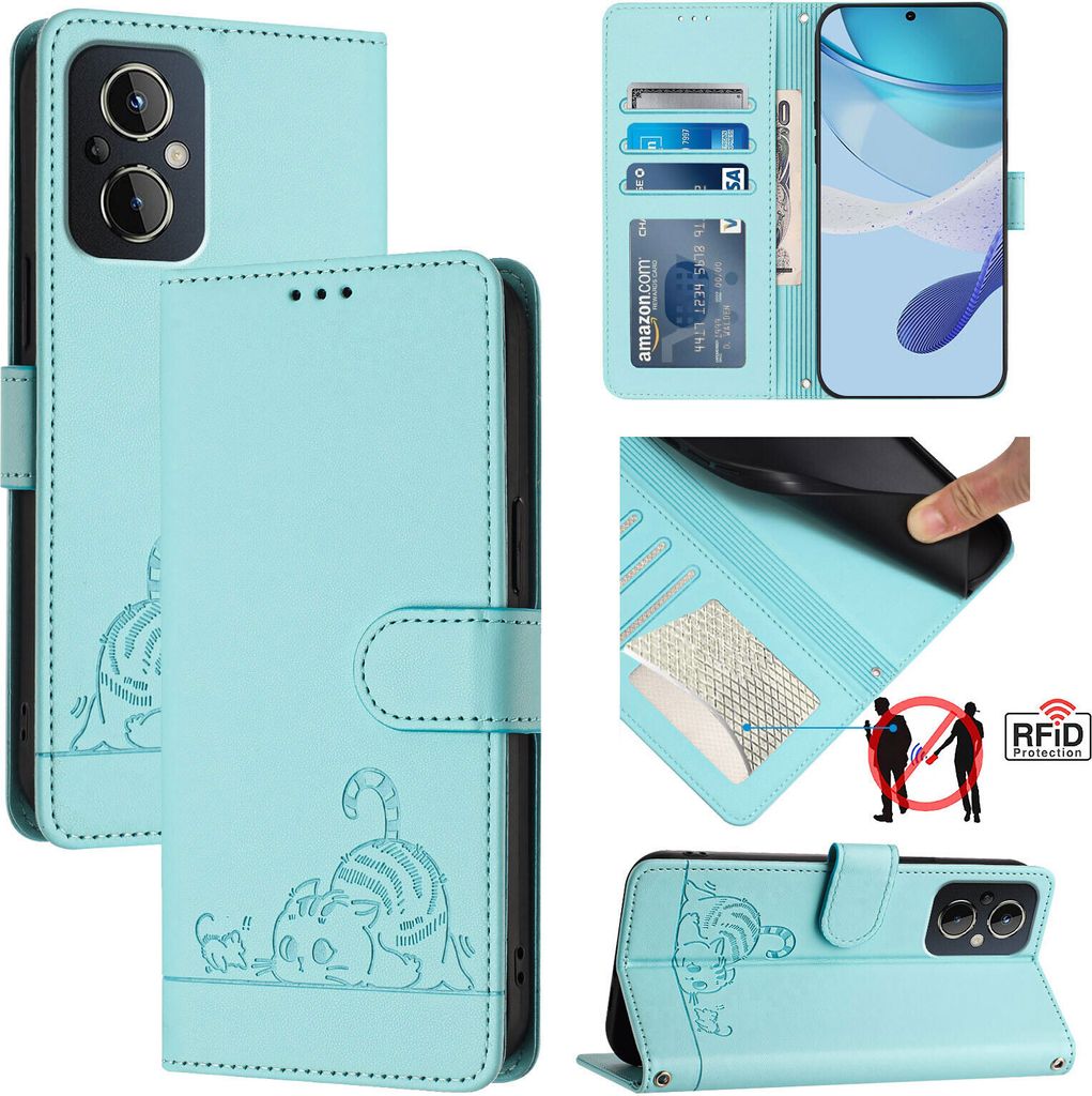 Leder Hülle für OnePlus Nord N20 5G/Reno7 Z 5G/Reno7 Lite/Reno8 Lite/Reno8 Z/Reno8 4G Süße Katze Flip Case Brieftasche Schutzhülle mit Standfu...