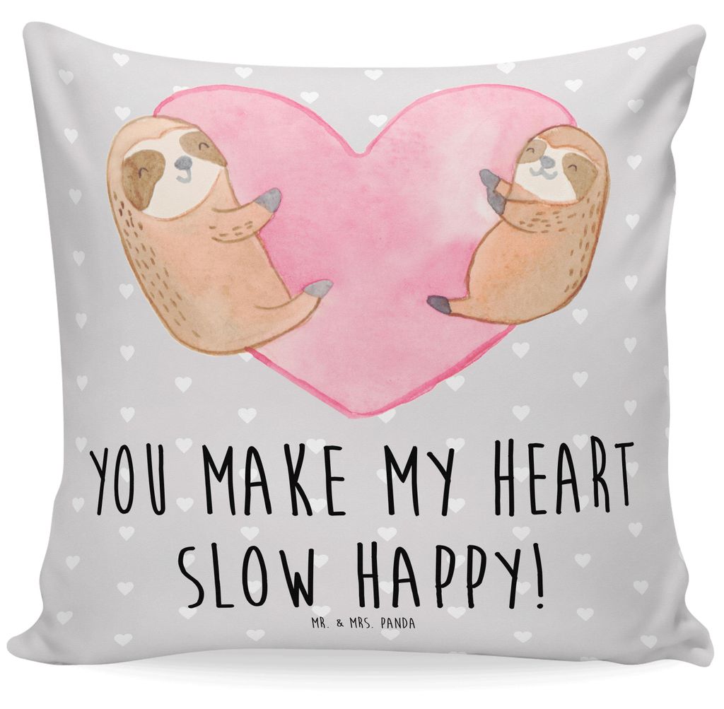 Mr. & Mrs. Panda Kissen 40x40 Faultiere Herz - Grau Pastell - Geschenk, Mitbringsel, Weiches, Valentinstag, Dekokissen Sofa, für Partner, Sofakiss...