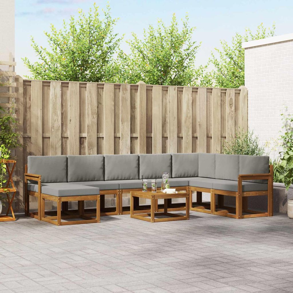 "Neues Produkt" Outdoor-Sofagarnitur ANTI-UV - CLORIS - mit Kissen - 9 pcs - Natürlich und Hellgrau - Modern Gartensofas V172