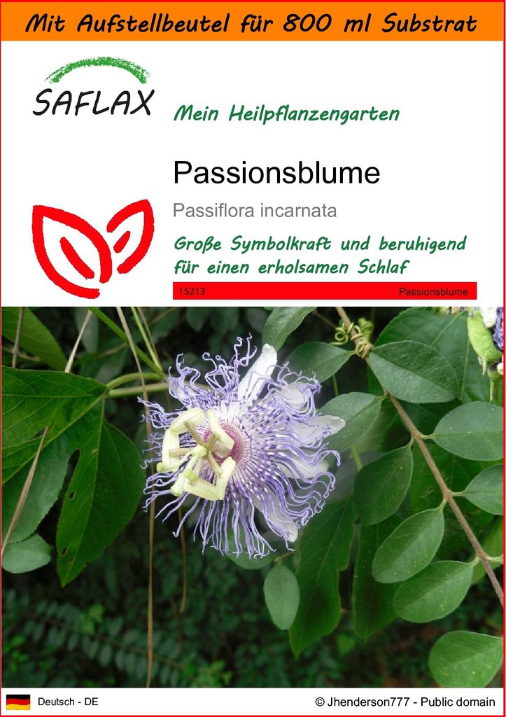 SAFLAX - Garden in the Bag - Heilpflanzen - Passionsblume - 5 Samen - Mit Anzuchtsubstrat im praktischen, selbst aufstellenden Beutel - Passiflora ...