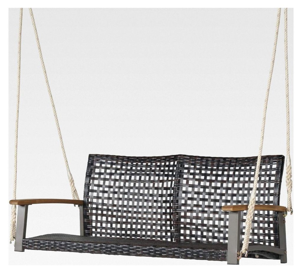 Schaukelbank für 2 Personen, Hängebank aus PE-Rattan, Gartenschaukel für Balkon, Veranda und Terrasse, bis 360 kg belastbar