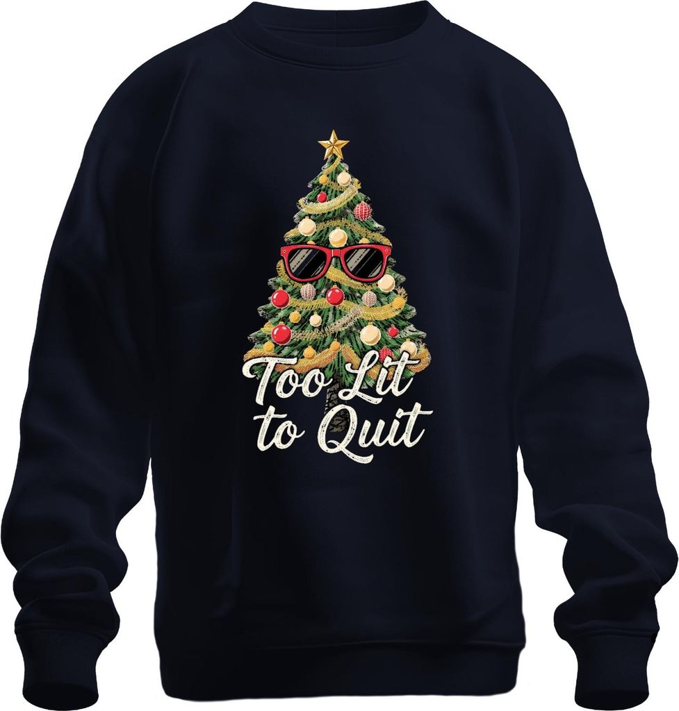 Too Lit to Quit Weihnachtsbaum Sonnenbrille Weihnachten lustig Uni Sweatshirt Pullover, Navy, XXL