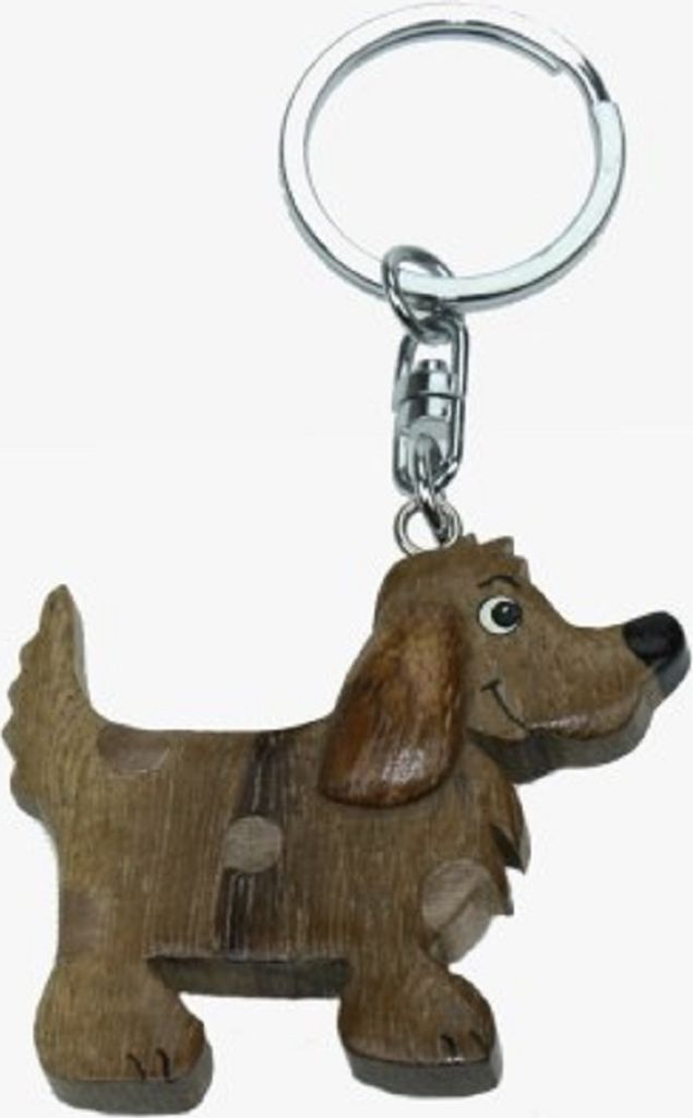 Schlüsselanhänger aus Holz - Hund gefleckt