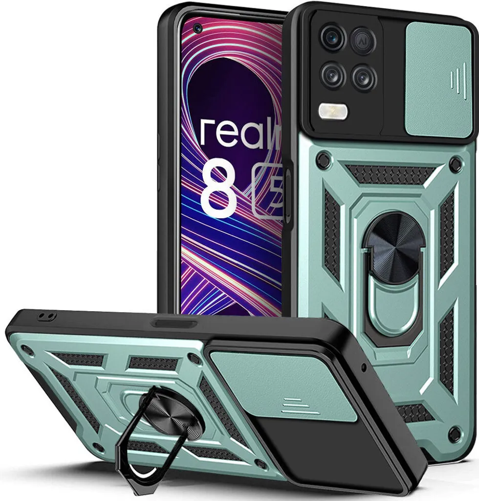 Realme 8 5G Custodia Verde Militare: Anello Supporto e Copri Obiettivo