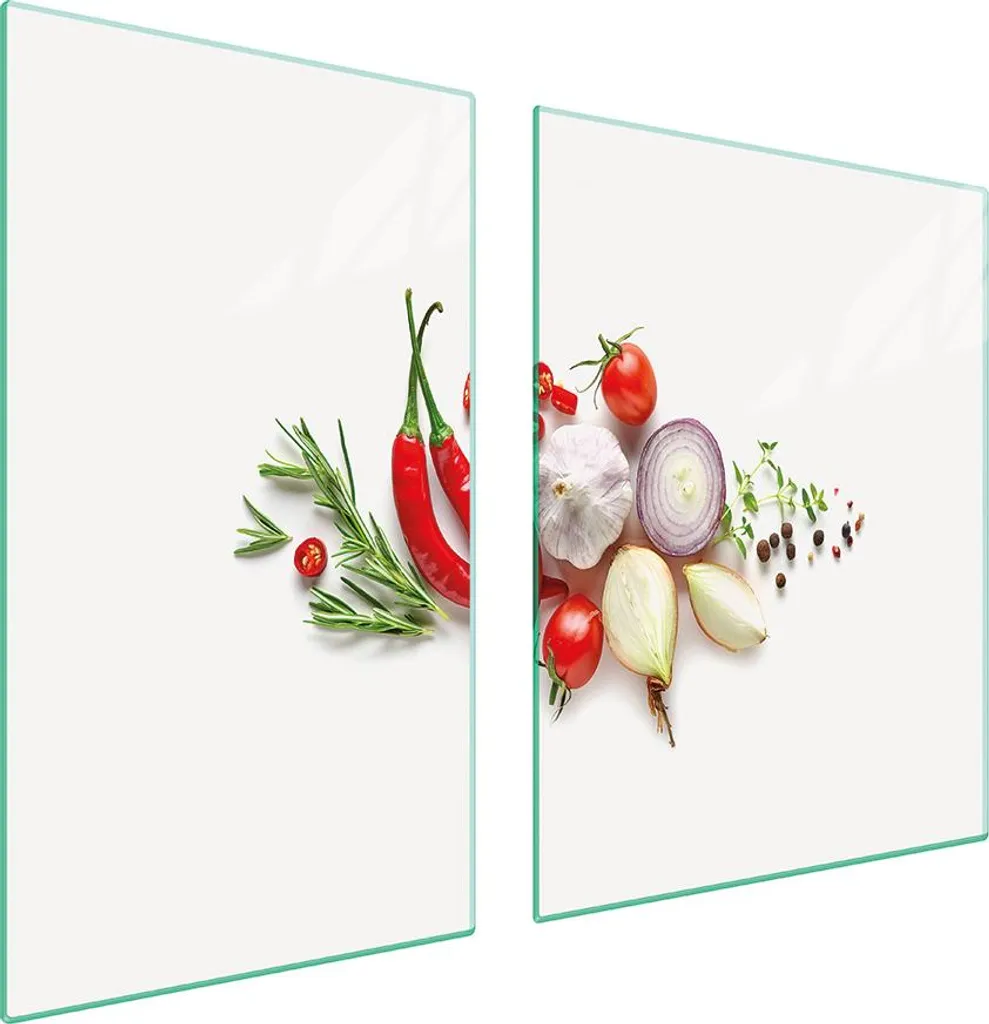 Copri Piano Cottura Vetro 100x52 | Motivo Ceramica e Verdure 2 Pezzi