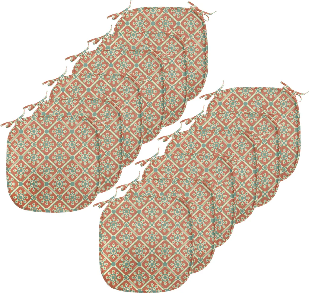 ABAKUHAUS Antiquariato Imbottitura per sedie da sala da pranzo, Petals vorticoso, Cuscino decorativo impermeabile con cinturini per sedie da cucina, 40 cm x 40 cm - confezione da 12, arancione verde reseda