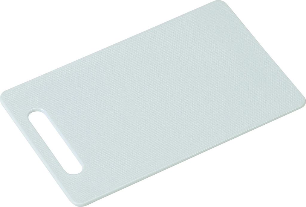 A single light blue cutting board with a handle cutout, shown from a diagonal angle on a white background.