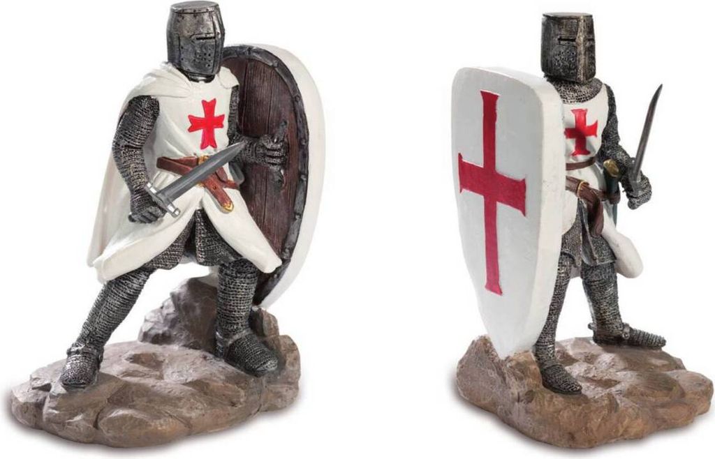 Buchstützen 2er Set zwei Kreuzritter mit Schild Templer