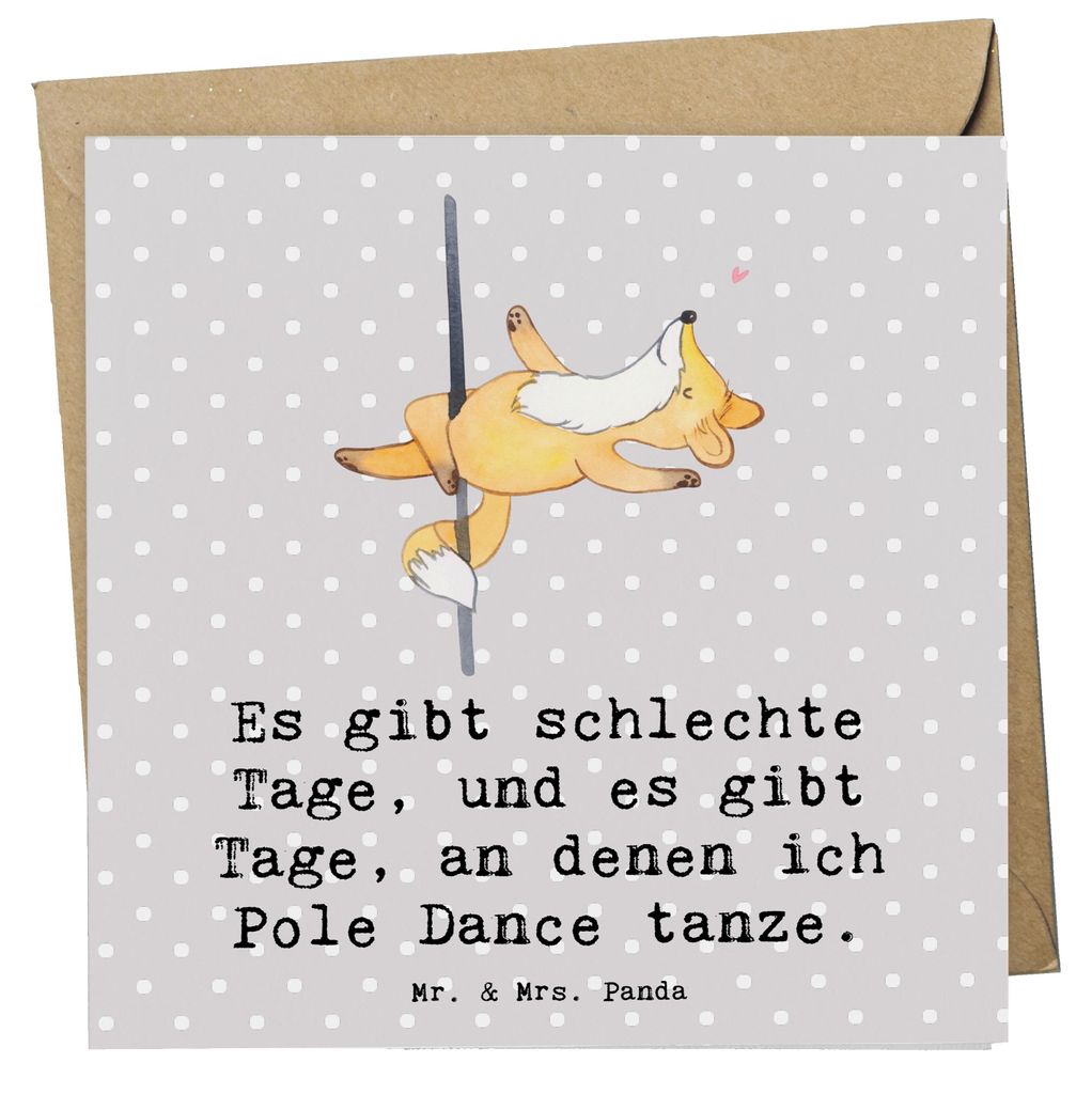 Mr. & Mrs. Panda faltkarte Fuchs Poledance - Grau Pastell - Geschenk, doppelkarte, Pole Dance, anlasskarte, Tanzen, Glückwunschkarte, Klappkarte, ...