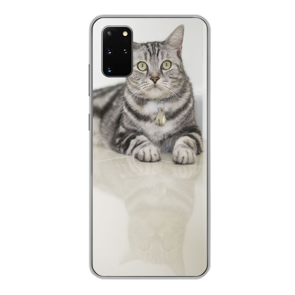 MuchoWow Handyhülle Schutzhülle Hülle für Samsung Galaxy S20 Plus Katze - Grau - Tier - Mädchen - Kinder - Jungen - Kind Silikon Softcase Ha...