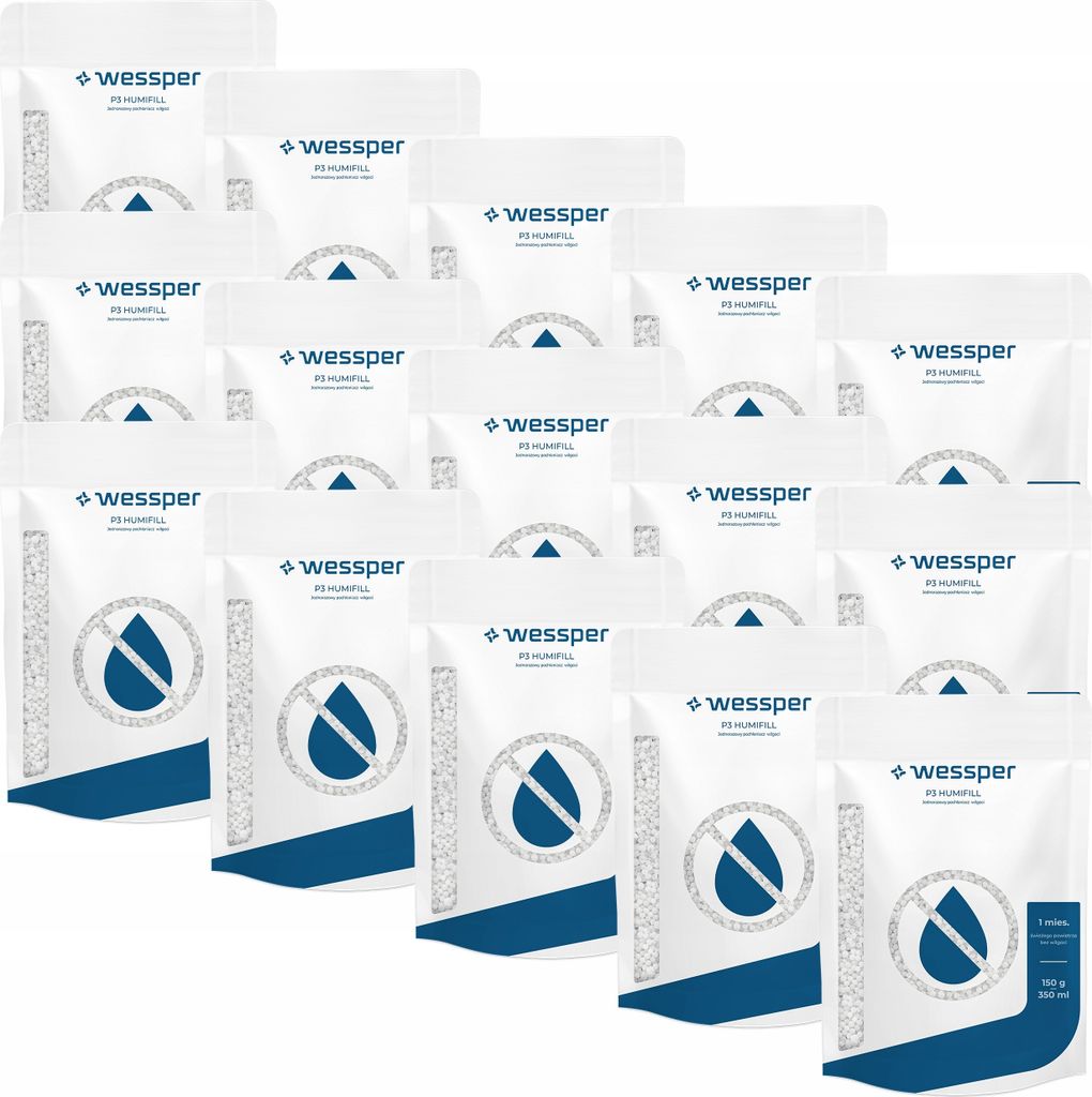 A collection of Wessper P3 Humifill moisture absorbers arranged in a grid.