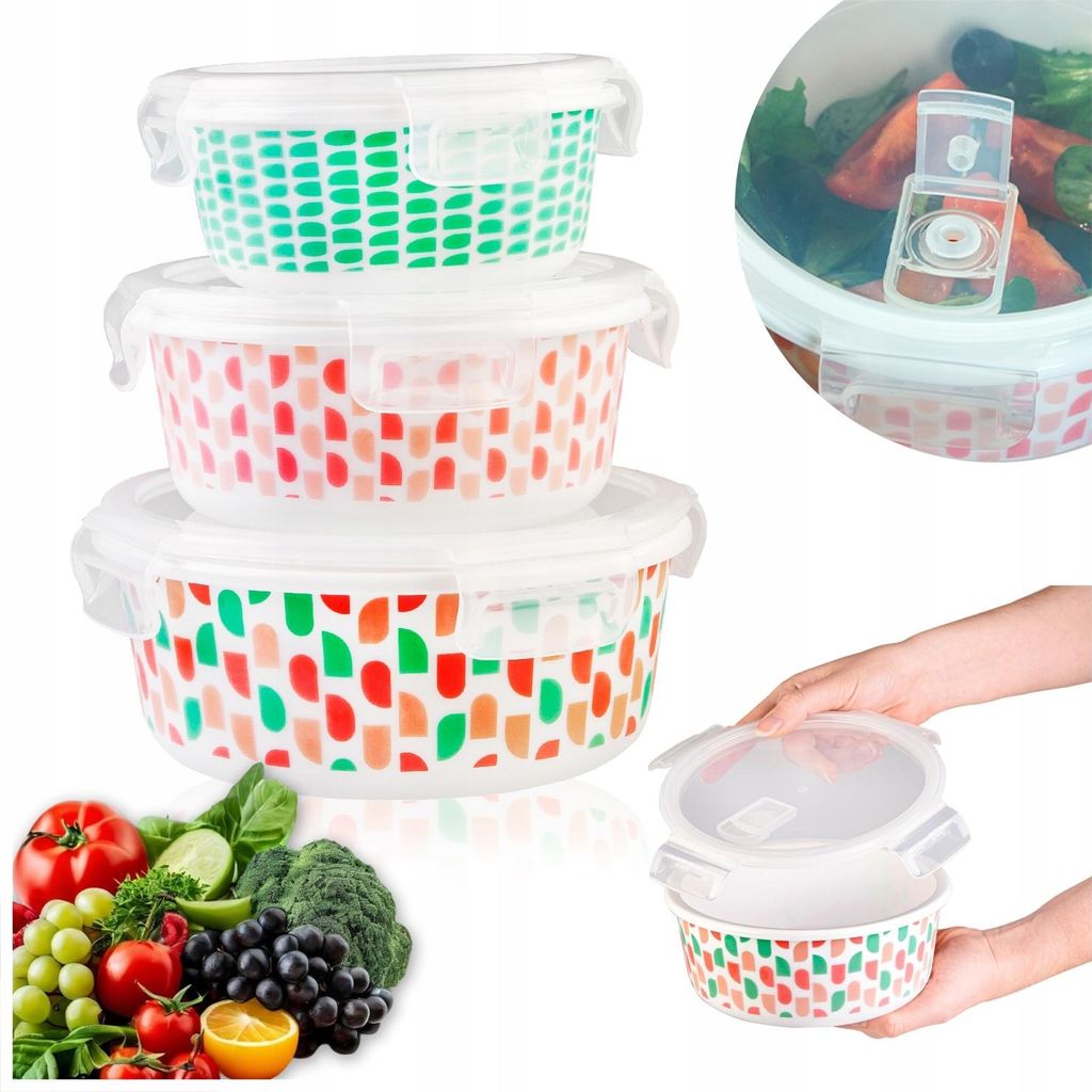 SuperButelki.pl - Lebensmittelbehälter aus Glas, 3 Stück, 315ml, 450ml, 600ml, rund mit Deckel, zur Aufbewahrung, Lunchbox