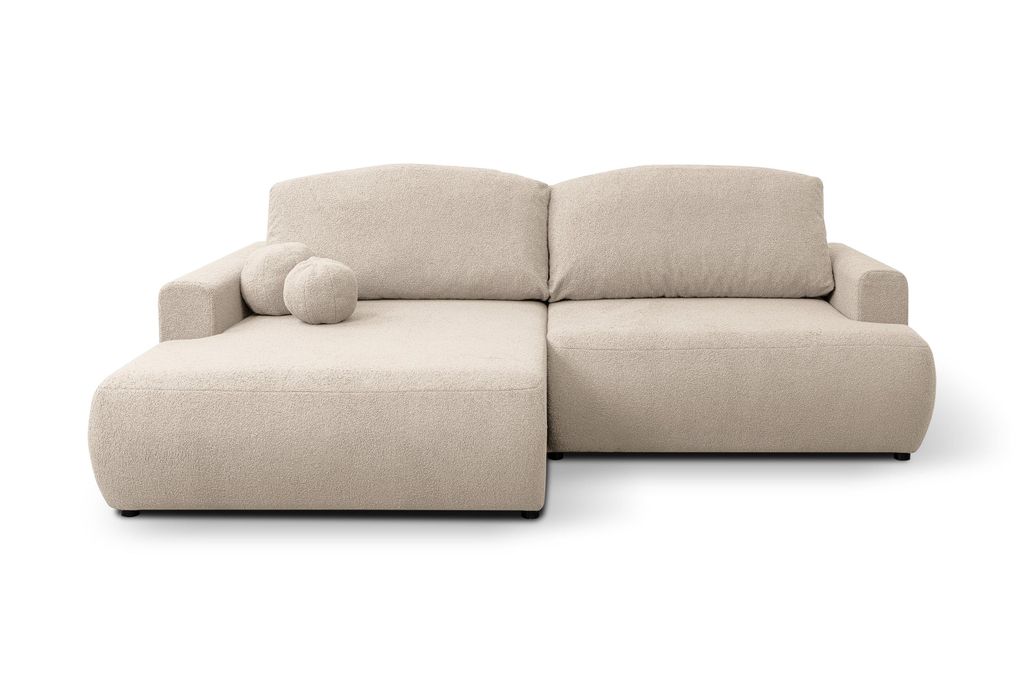 Ecksofa LANDRO Bouclé Beige mit Schlaffunktion Bettkasten Produktbild 
