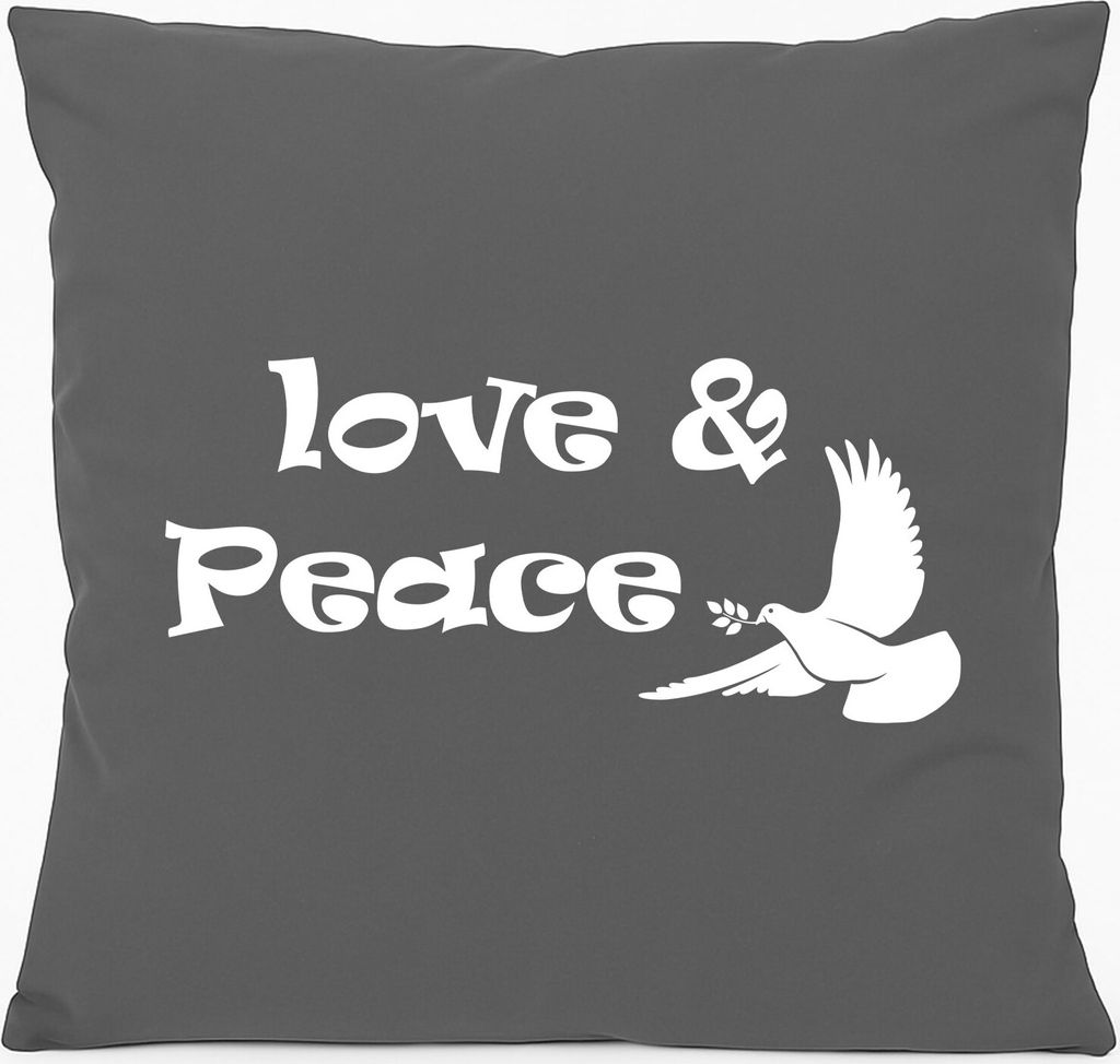 Huuraa Kissen Love & Peace 40x40cm mit Füllung Steel Grey Produktbild 