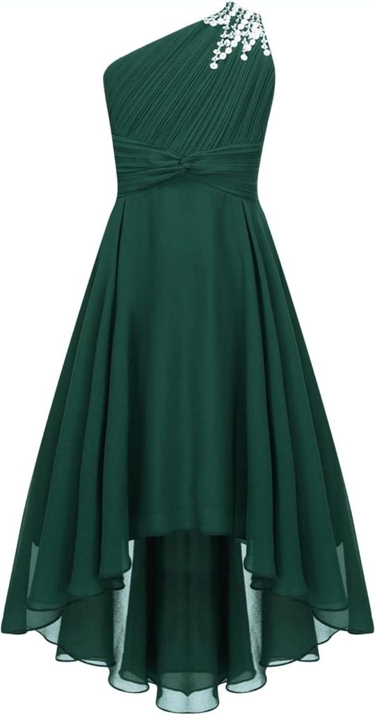 Elegantes Ein-Schulter Hochzeitskleid für Mädchen | Festliches Blumenmädchenkleid | Lang, ideal für Abendveranstaltungen | Größe 164-168 cm