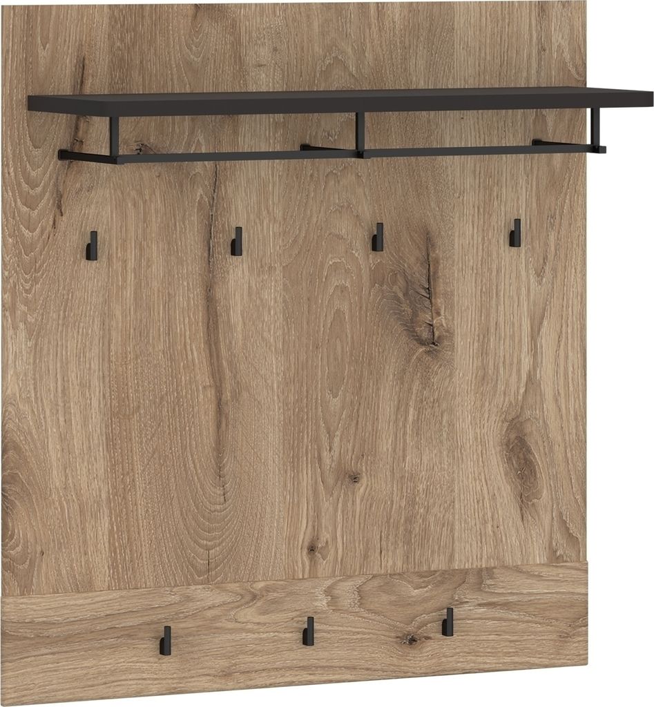 Wandgarderobe >GRANO< 7 Haken, Ablage, Stange, Viking Eiche Nachbildung - 93x101x32,5 (BxHxT)