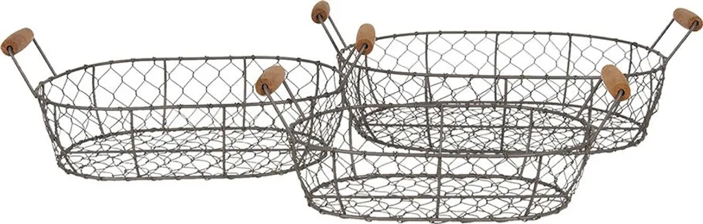 Clayre & Eef Set de 3 paniers de rangement 42x27x15 cm brun fer robuste