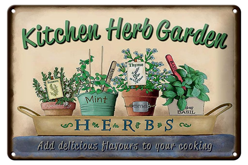 Blechschild Garten 30x20cm Kirchen Herb Garden Mint Thyme Produktbild 