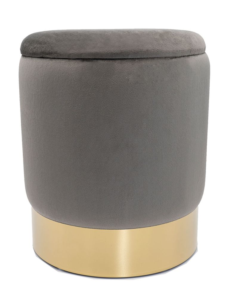 Samthocker Deko Hocker Samt Pouf Dekopouf Velour Stauraum light grey
