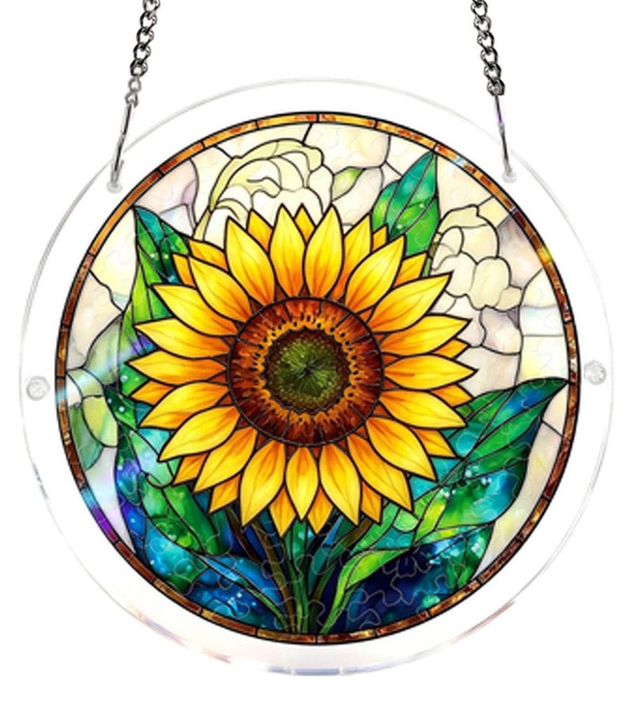 Acryl-Puzzle-Sonnenfänger, farbenfroher Sonnenfänger im Buntglas-Stil, DIY-Puzzle-Fensteraufhänger-Set für Zuhause und Gartendekoration