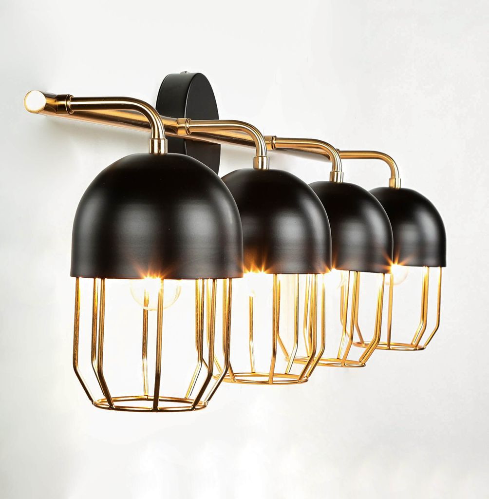 Wandlampe Metall B: 85 cm groß in Gold Schwarz 4x E14 Wandleuchte innen Wohnzimmer