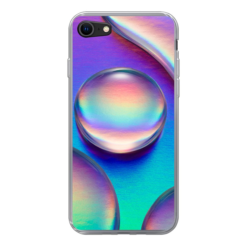MuchoWow Handyhülle Schutzhülle Hülle für iPhone SE 2020 Wasser - Regenbogen - Abstrakt Silikon Softcase Handy Hülle - Kartenbesitzer