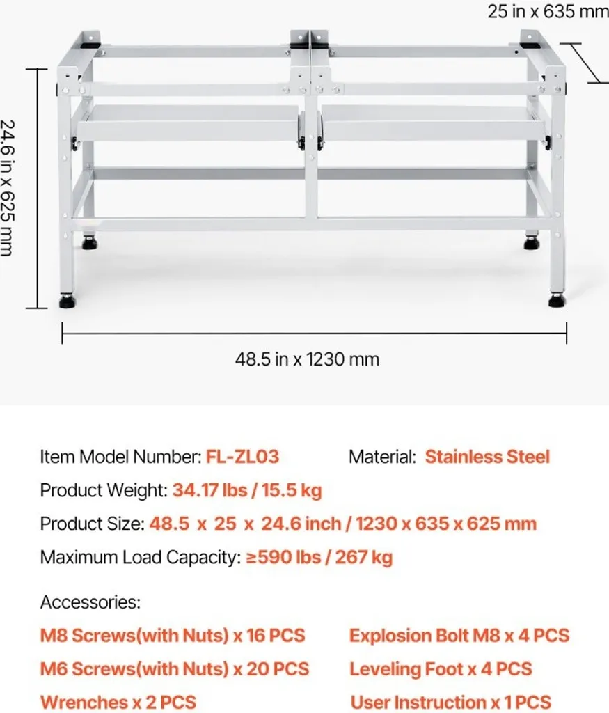 Support électroménager robuste 267kg - Dimensions 1230x635mm Premium - 7