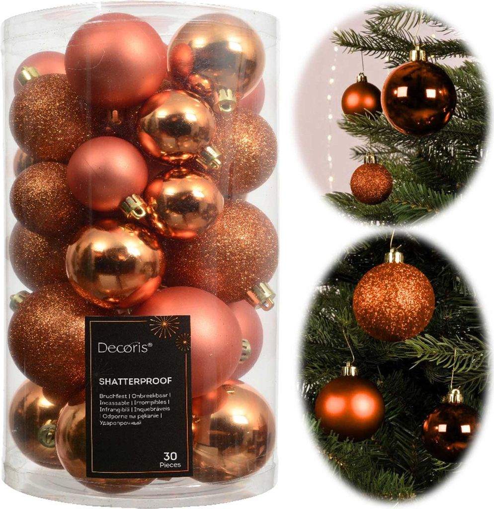 LS-LebenStil 30 Kunststoff Weihnachtskugeln Orange 4cm-6cm Produktbild 