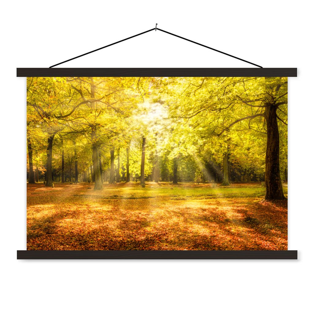MuchoWow Textilposter Baum - Natur - Sonne - Landschaft - Wald 120x80 cm mit schwarzem Rahmen - Wanddeko