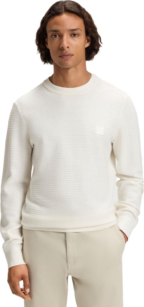 Boss Orange Pullover weiß einfarbig Baumwolle Kaschmir