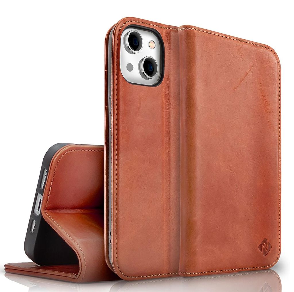 NALIA custodia flip in vera pelle per iPhone 15, custodia Immagine del prodotto 