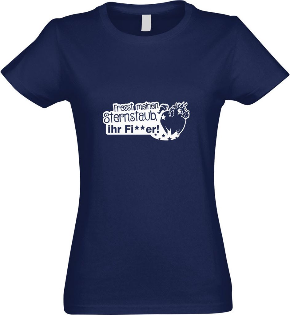 Kiwistar - T-Shirt tailliert - Damen - Navy - Einhorn - fresst Sternenstaub - mit Motiv Bedruckt - Funshirt Design - Sport - Freizeit - Damen - S
