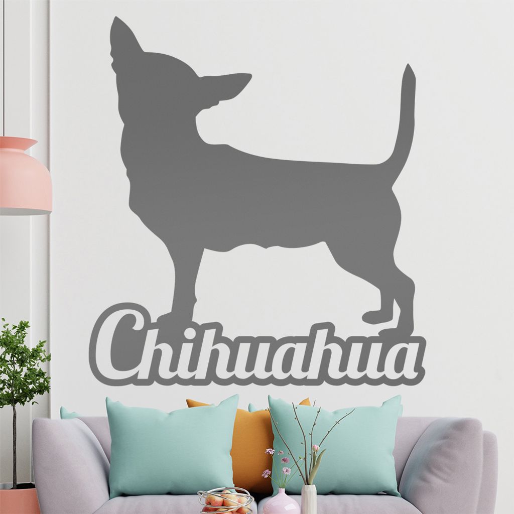 KIWISTAR Chihuahua mit Name Schrift Silhouette Wandtattoo in 6 Größen - Wandaufkleber Wall Sticker - Dekoration, Küche, Wohnzimmer, Schlafzimmer...