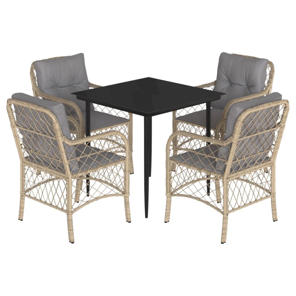 5-tlg. Garten-Essgruppe mit Kissen Beigemischung Poly Rattan