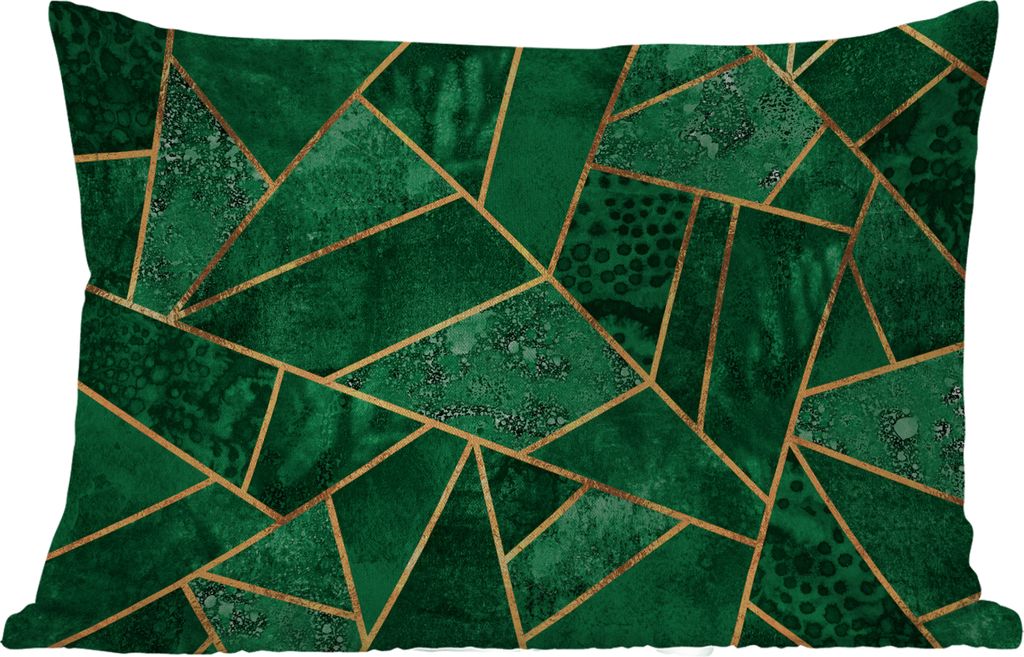MuchoWow Outdoor Kissen - Smaragd - Gold - Abstrakt - Muster - 50x30 cm - Wetterfest - Lounge Kissen - Sofa kissen - Wohnzimmer Dekoration
