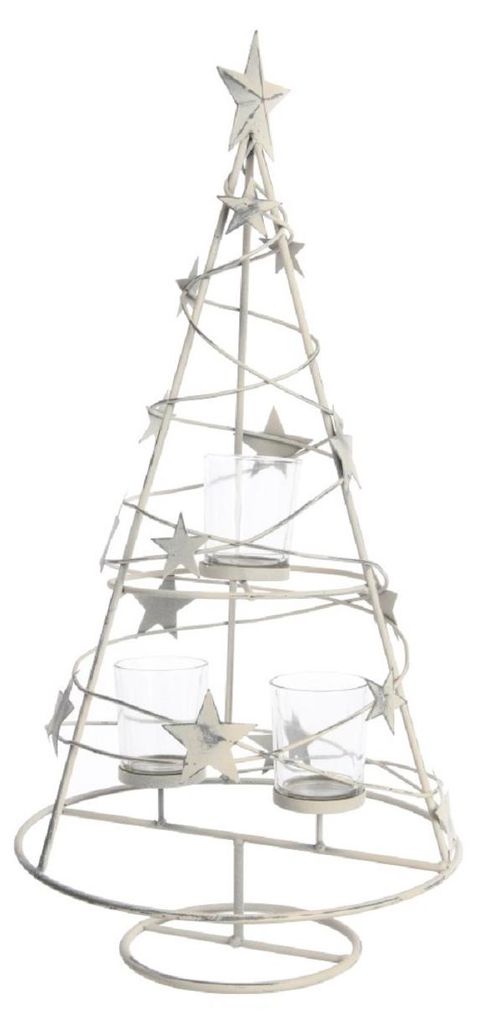 Teelichthalter Weihnachtsbaum Eisen Glas grau gebleicht Produktbild 